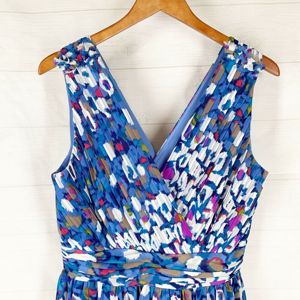 Matthew Williamson Summer Dress Size 10 Blue White Geometric Faux Wrap - Picture 5 of 9